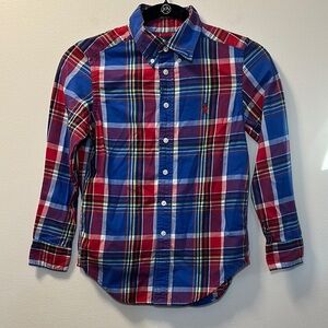 Ralph Lauren Boys Red/Blue Plaid Long Sleeve Oxford Shirt Size S (8)
